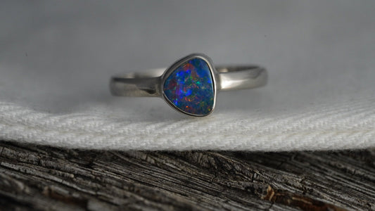 Doublet Australian Opal Silver Ring | Beautiful unique Crystal Opal | Size 7 US