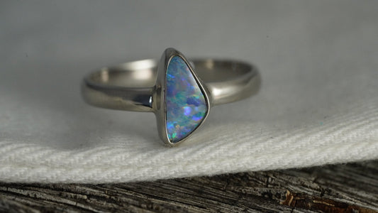 Doublet Australian Opal Silver Ring | Beautiful unique Crystal Opal | Size 9 US