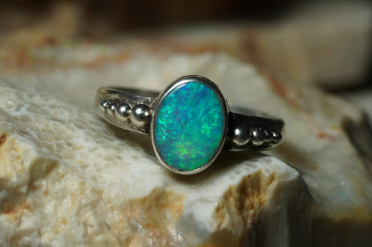Australian Opal Silver Ring Size 7 | Natural Unique Colourful Opal | Gift For Women October Birthstone