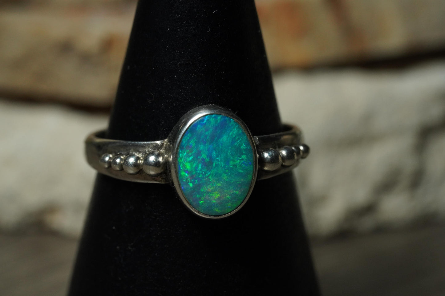 Australian Opal Silver Ring Size 7 | Natural Unique Colourful Opal | Gift For Women October Birthstone