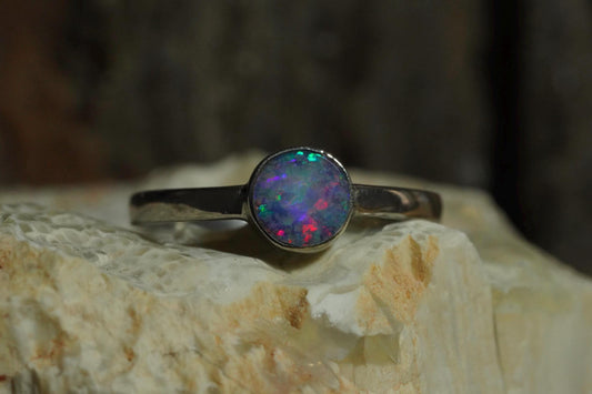 Australian Opal Doublet Silver Ring Size 8 | Natural Unique Colourful Opal | Gift For Women October Birthstone