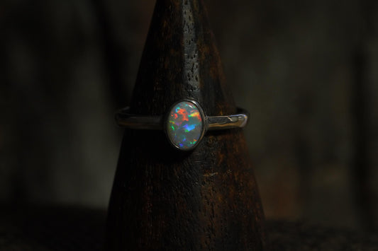Australian Solid Opal Silver Ring Size 8 | Natural Unique Colourful Opal | Gift For Women October Birthstone