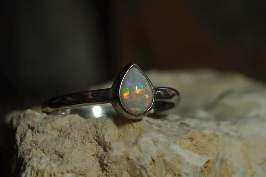 Australian Solid Opal Silver Ring Size 8 | Natural Unique Colourful Opal | Gift For Women October Birthstone