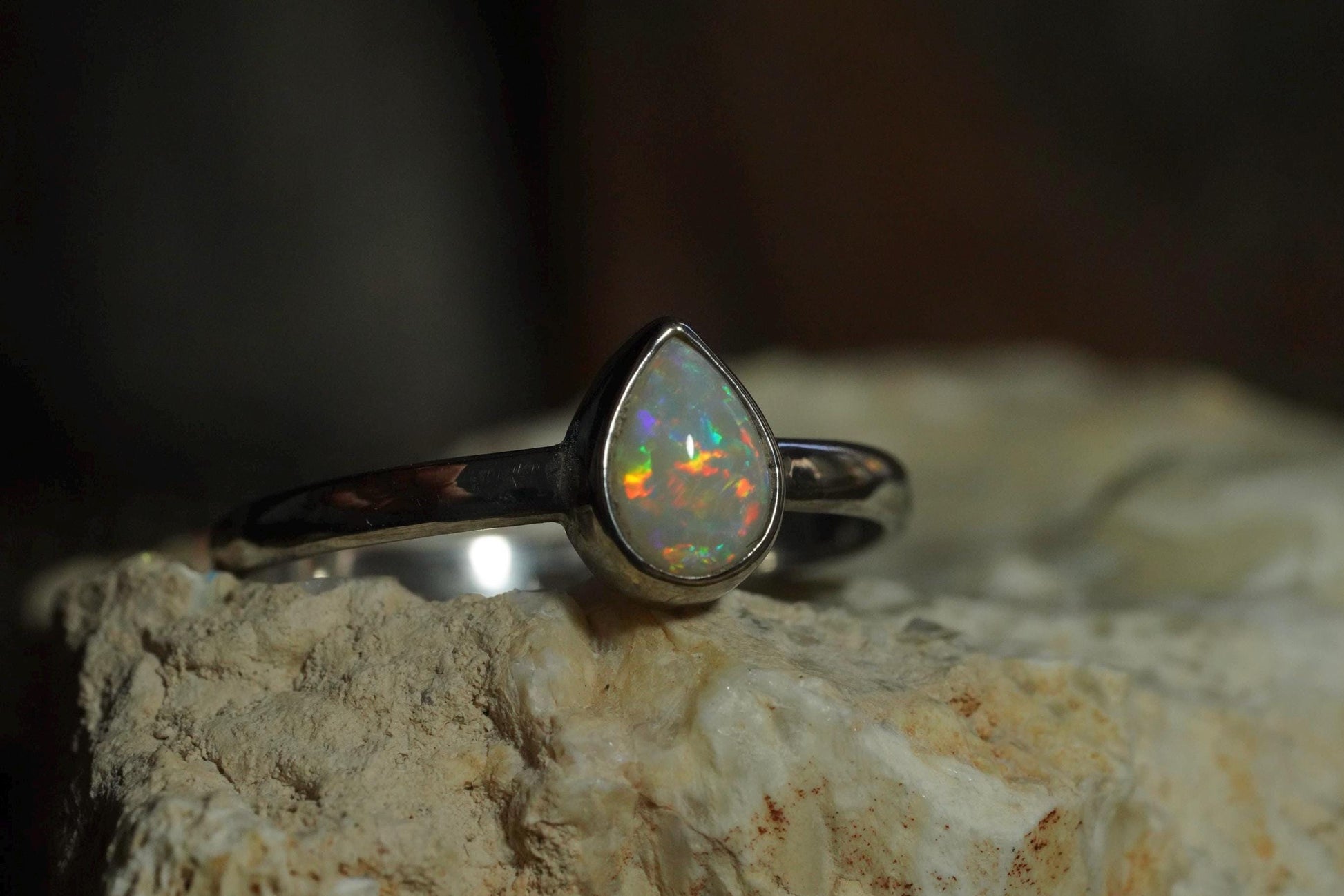 Australian Solid Opal Silver Ring Size 8 | Natural Unique Colourful Opal | Gift For Women October Birthstone