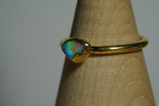 Single Raw Opal Gold Ring | Unique Gift for Her | October Birthstone | Electrform Opal Ring | Size 6
