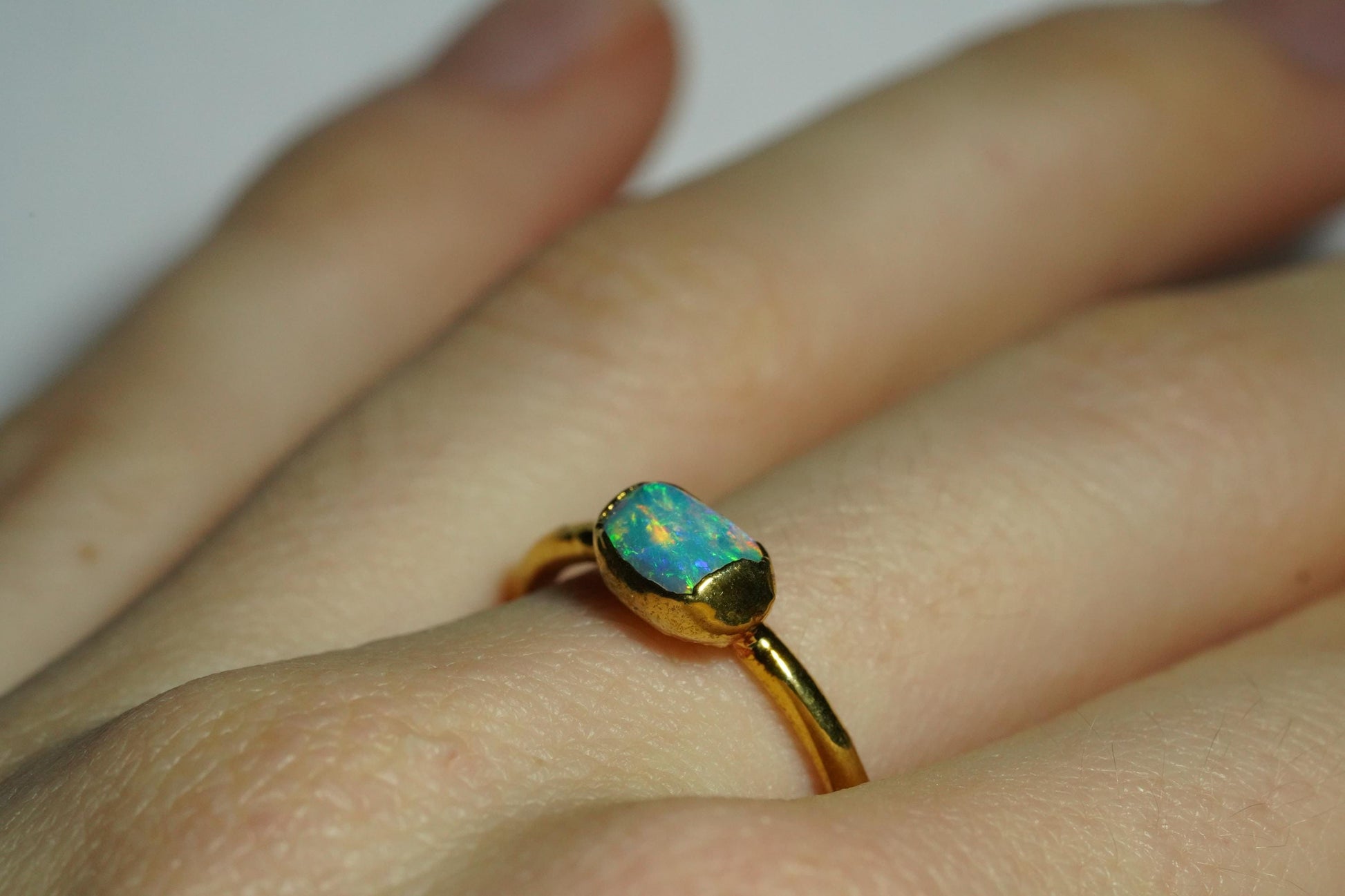 Single Raw Opal Gold Ring | Unique Gift for Her | October Birthstone | Electrform Opal Ring | Size 7