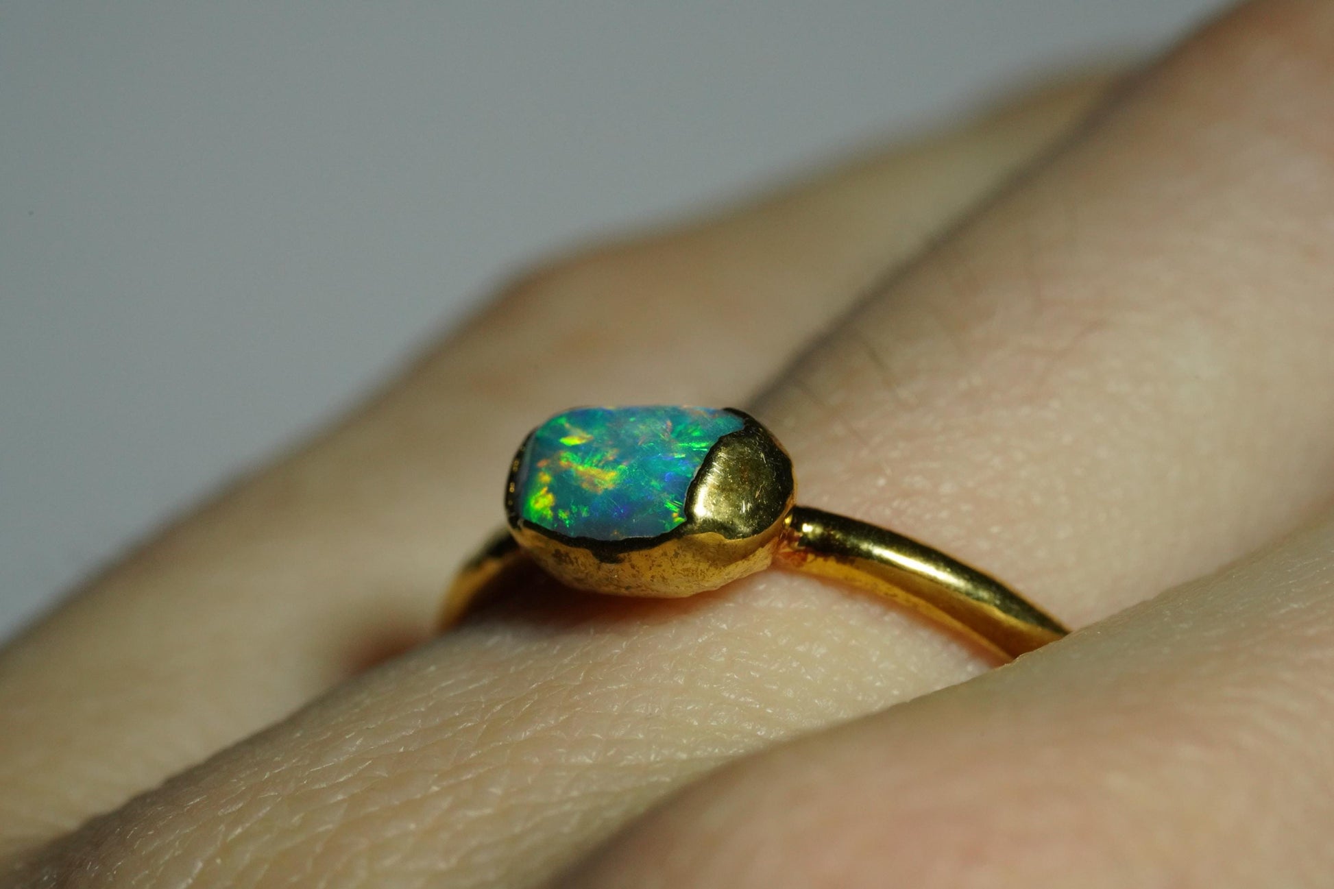 Single Raw Opal Gold Ring | Unique Gift for Her | October Birthstone | Electrform Opal Ring | Size 7