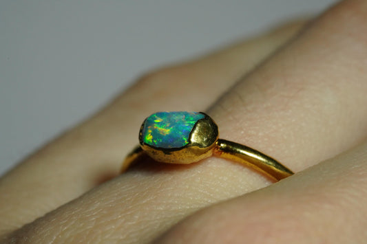 Single Raw Opal Gold Ring | Unique Gift for Her | October Birthstone | Electrform Opal Ring | Size 7