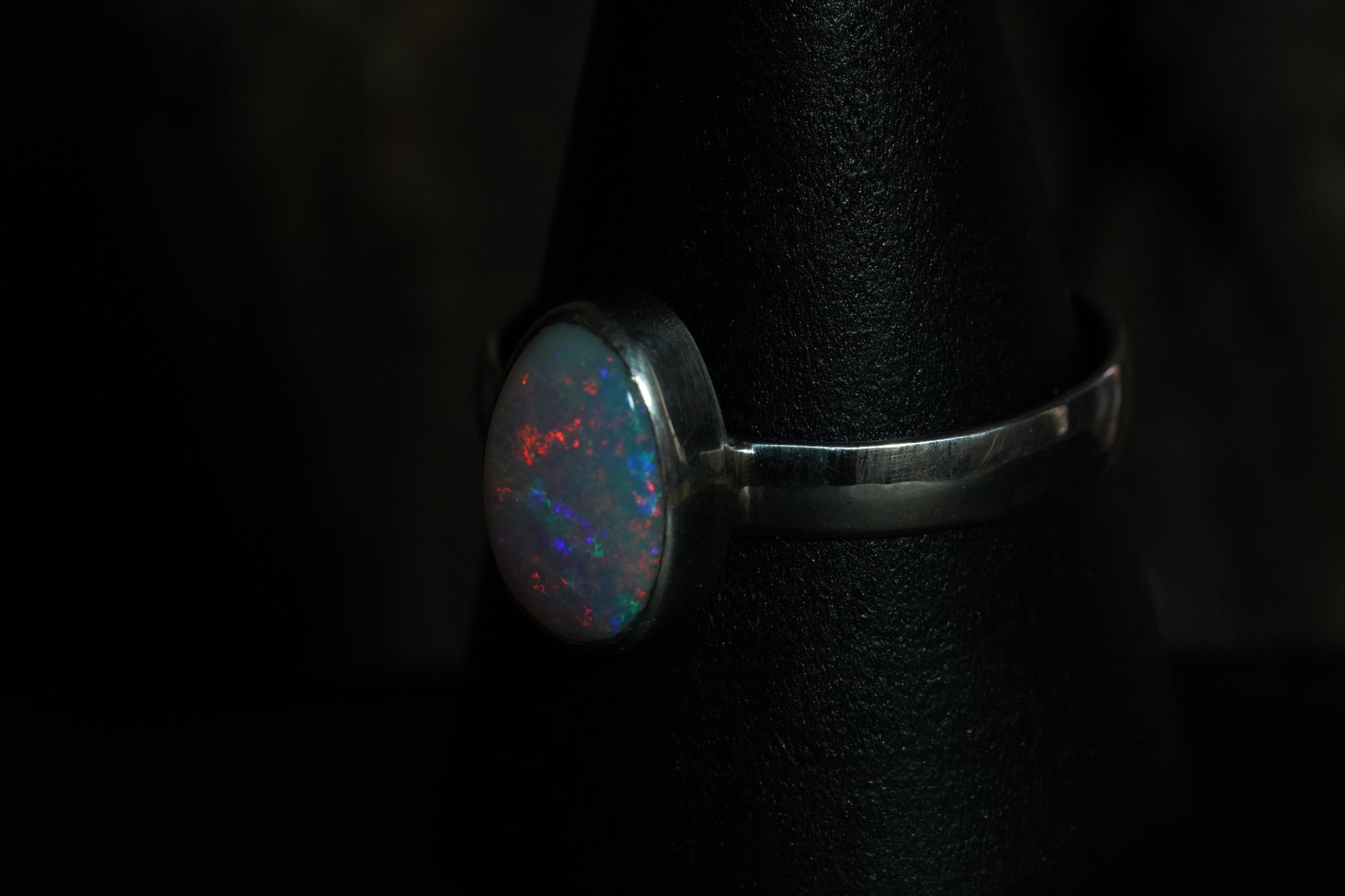 Solid Australian Opal Silver Ring, Beautiful unique Crystal Opal, Size 9 US