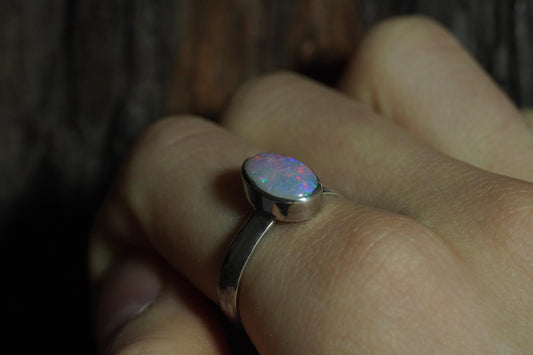 Solid Australian Opal Silver Ring, Beautiful unique Crystal Opal, Size 9 US