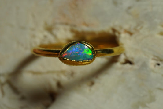 Single Raw Opal Gold Ring | Unique Gift for Her | October Birthstone | Electrform Opal Ring | Size 7