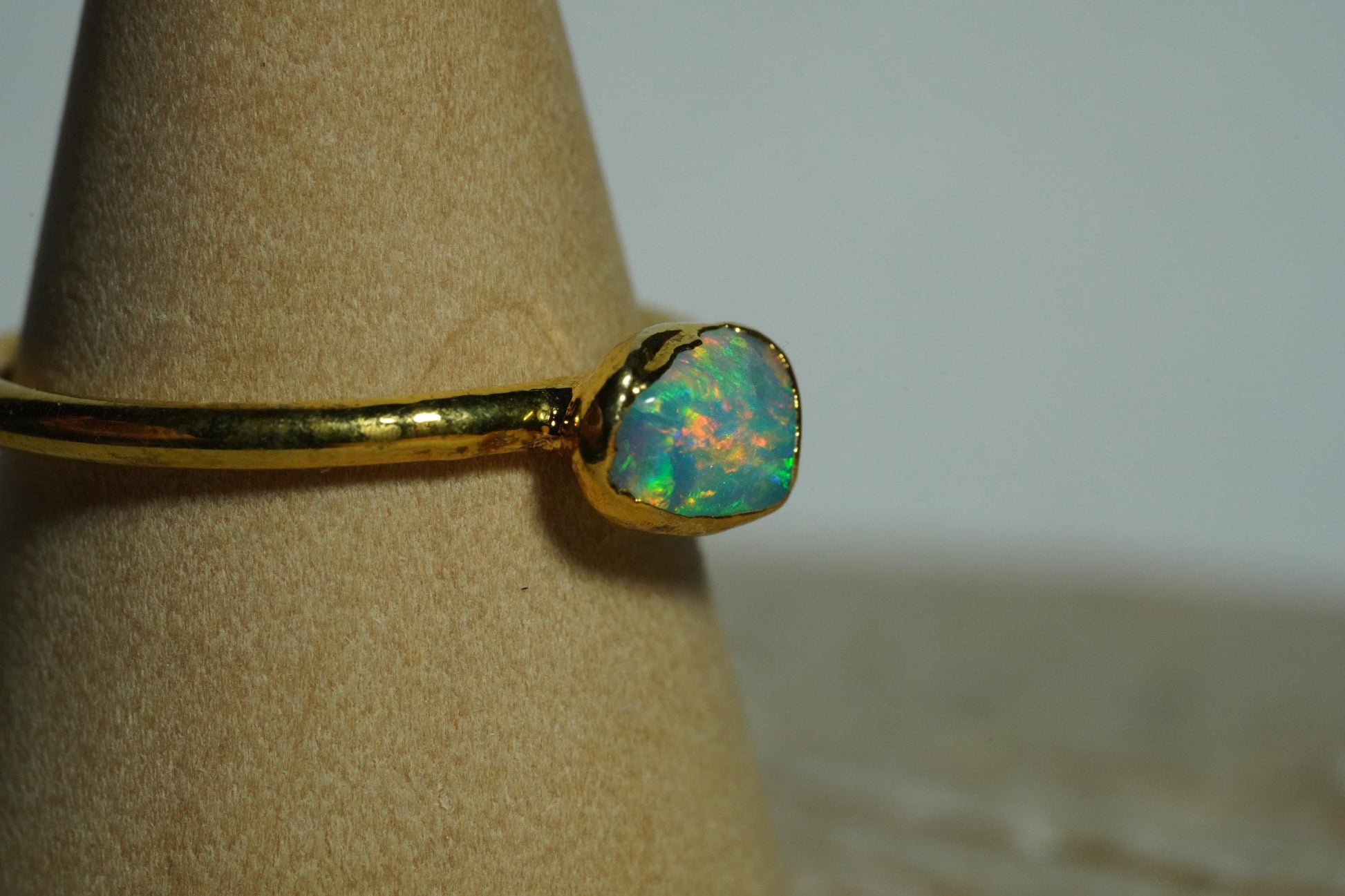 Single Raw Opal Gold Ring | Unique Gift for Her | October Birthstone | Electrform Opal Ring | Size 7