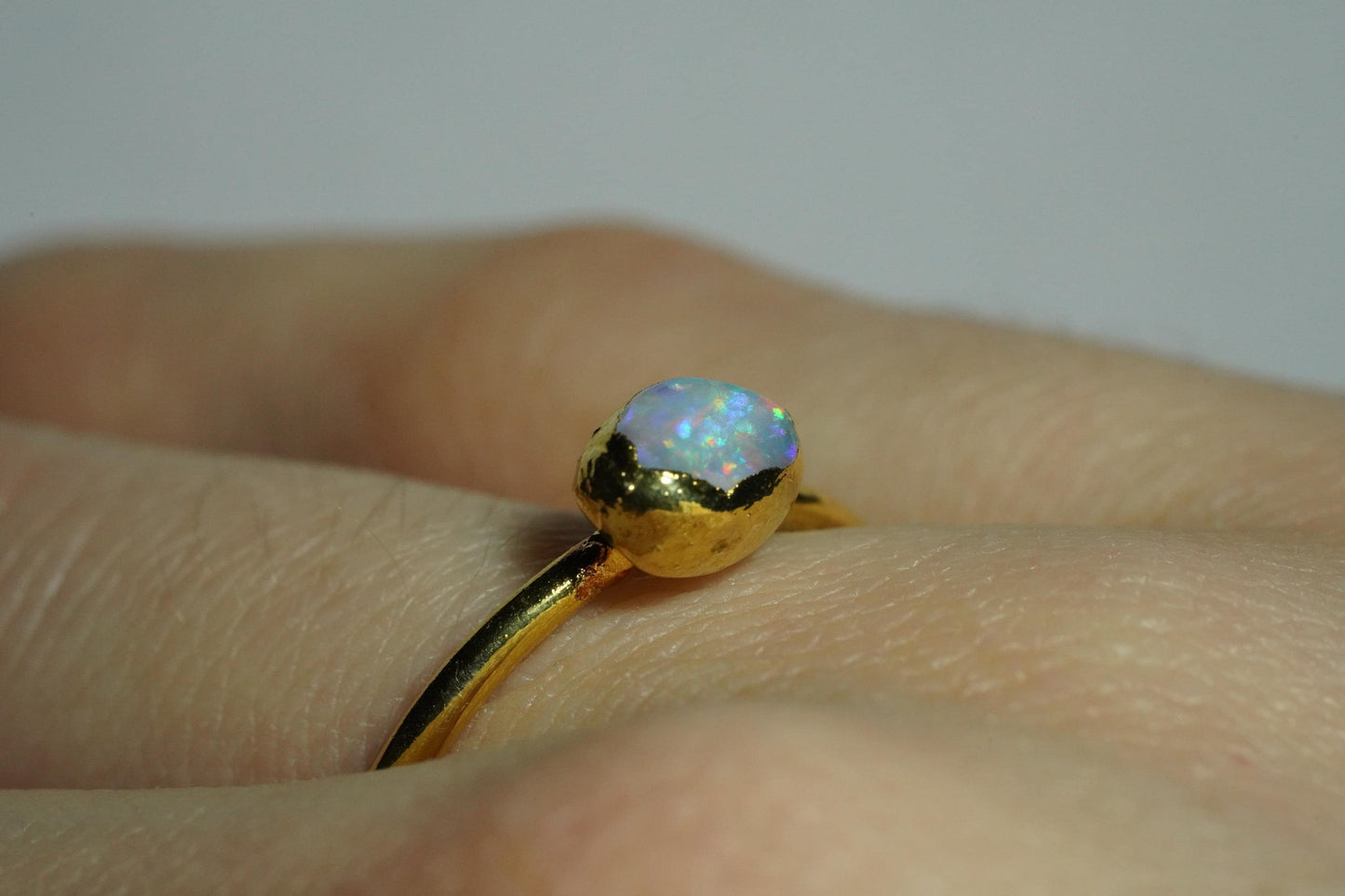 Single Raw Opal Gold Ring | Unique Gift for Her | October Birthstone | Electrform Opal Ring | Size 8