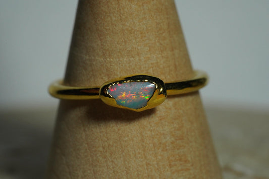Single Raw Opal Gold Ring | Unique Gift for Her | October Birthstone | Electrform Opal Ring | Size 8