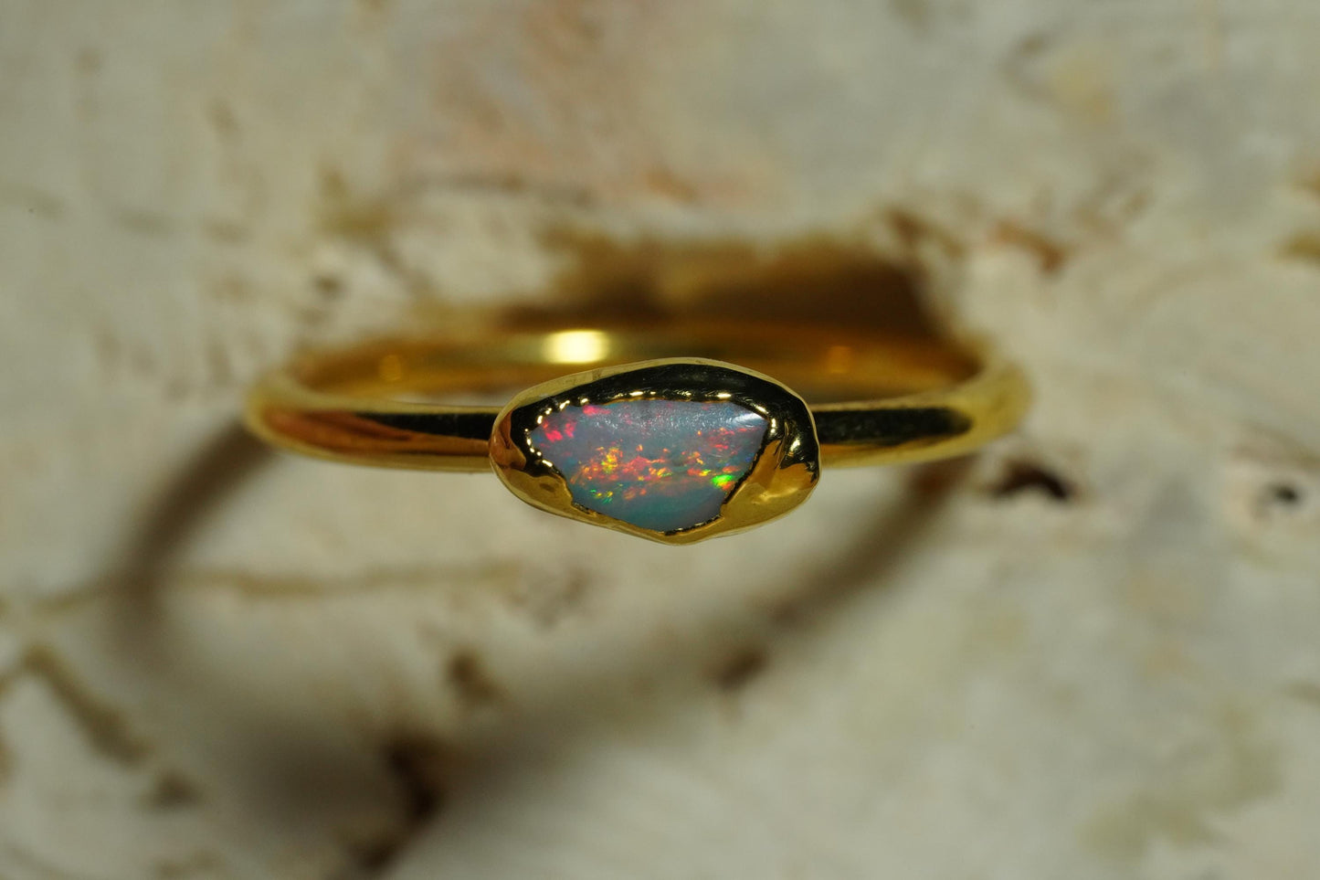 Single Raw Opal Gold Ring | Unique Gift for Her | October Birthstone | Electrform Opal Ring | Size 8