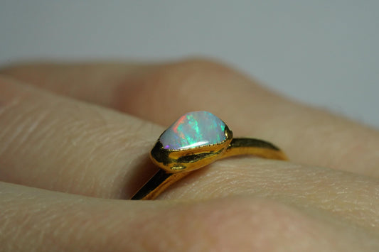Single Raw Opal Gold Ring | Unique Gift for Her | October Birthstone | Electrform Opal Ring | Size 9
