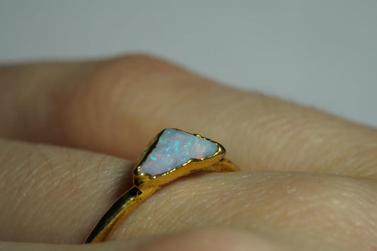 Single Raw Opal Gold Ring | Unique Gift for Her | October Birthstone | Electrform Opal Ring | Size 9