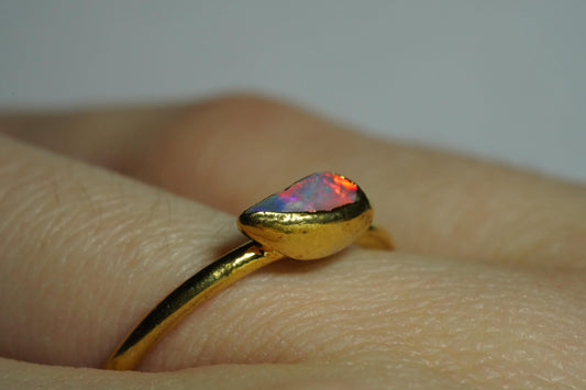 Single Raw Opal Gold Ring | Unique Gift for Her | October Birthstone | Electrform Opal Ring | Size 9