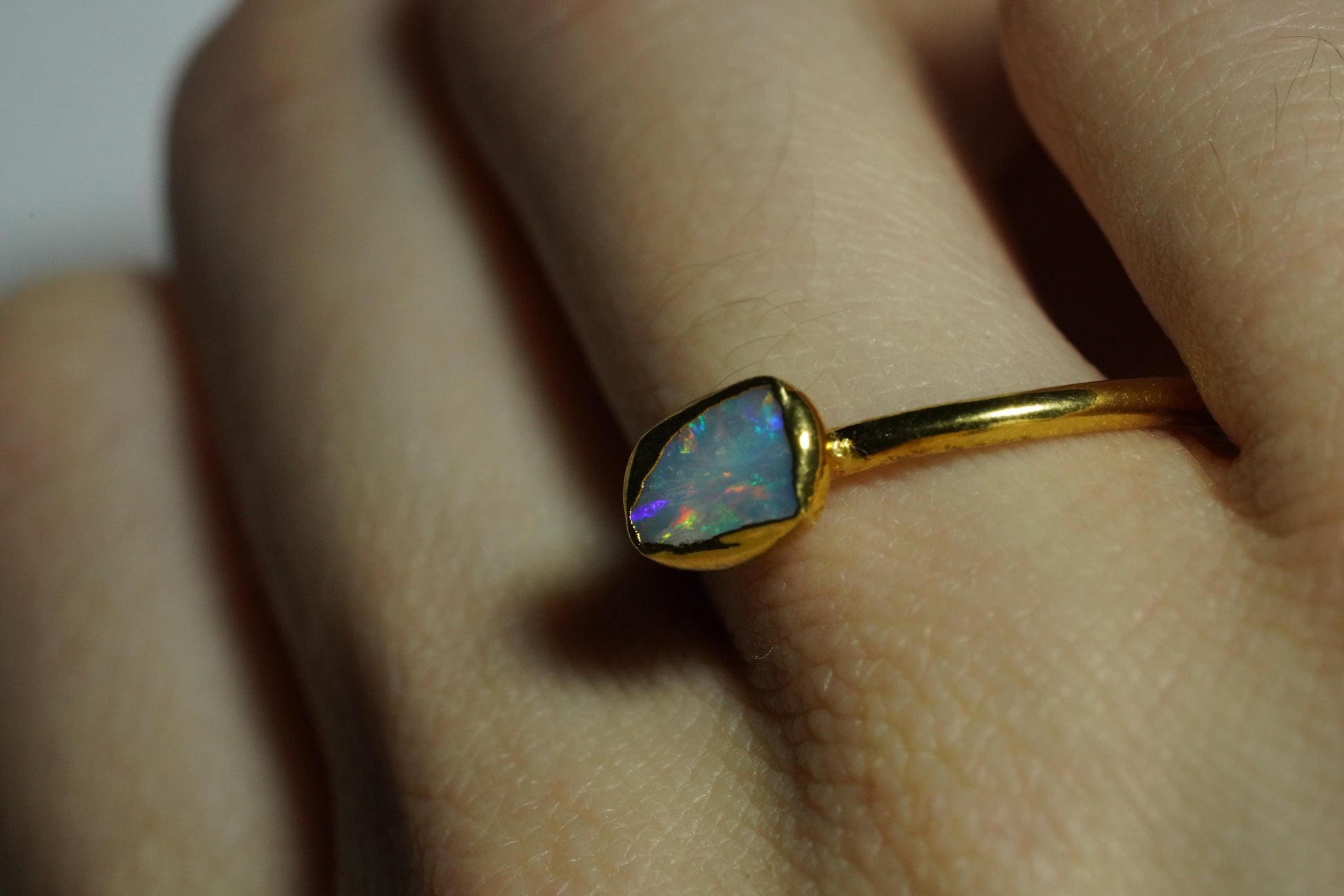 Single Raw Opal Gold Ring | Unique Gift for Her | October Birthstone | Electrform Opal Ring | Size 9