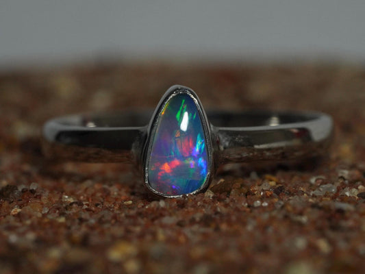 Australian Opal Doublet Silver Ring Size 8 US | Natural Unique Colourful Opal | Gift For Women October Birthstone
