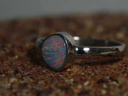 Australian Opal Doublet Silver Ring Size 7 US | Natural Unique Colourful Opal | Gift For Women October Birthstone
