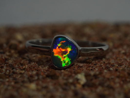 Australian Opal Doublet Silver Ring Size 9 US | Natural Unique Colourful Opal | Gift For Women October Birthstone