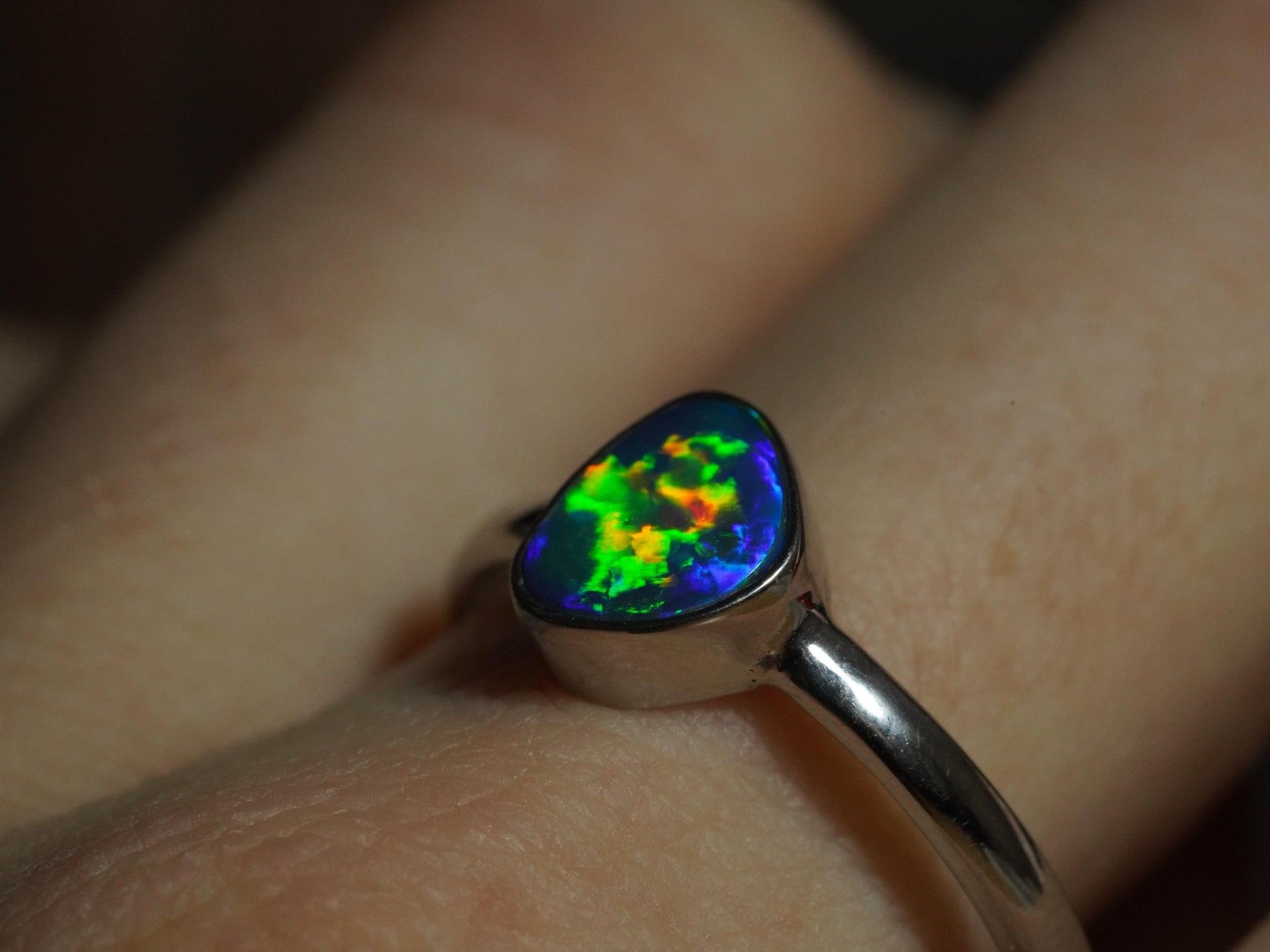 Australian Opal Doublet Silver Ring Size 9 US | Natural Unique Colourful Opal | Gift For Women October Birthstone