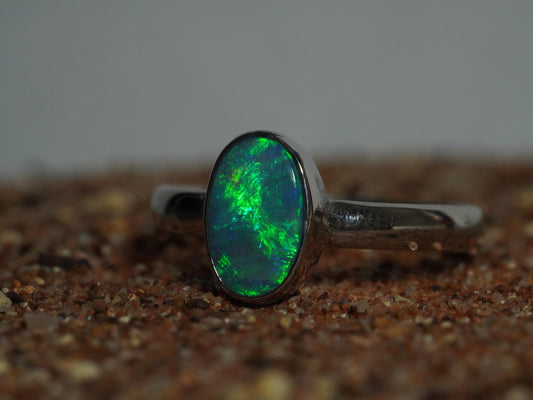 Australian Opal Doublet Silver Ring Size 8 US | Natural Unique Colourful Opal | Gift For Women October Birthstone