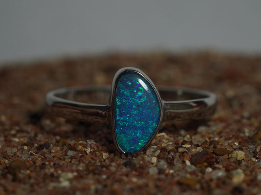 Australian Opal Doublet Silver Ring Size 9 US | Natural Unique Colourful Opal | Gift For Women October Birthstone