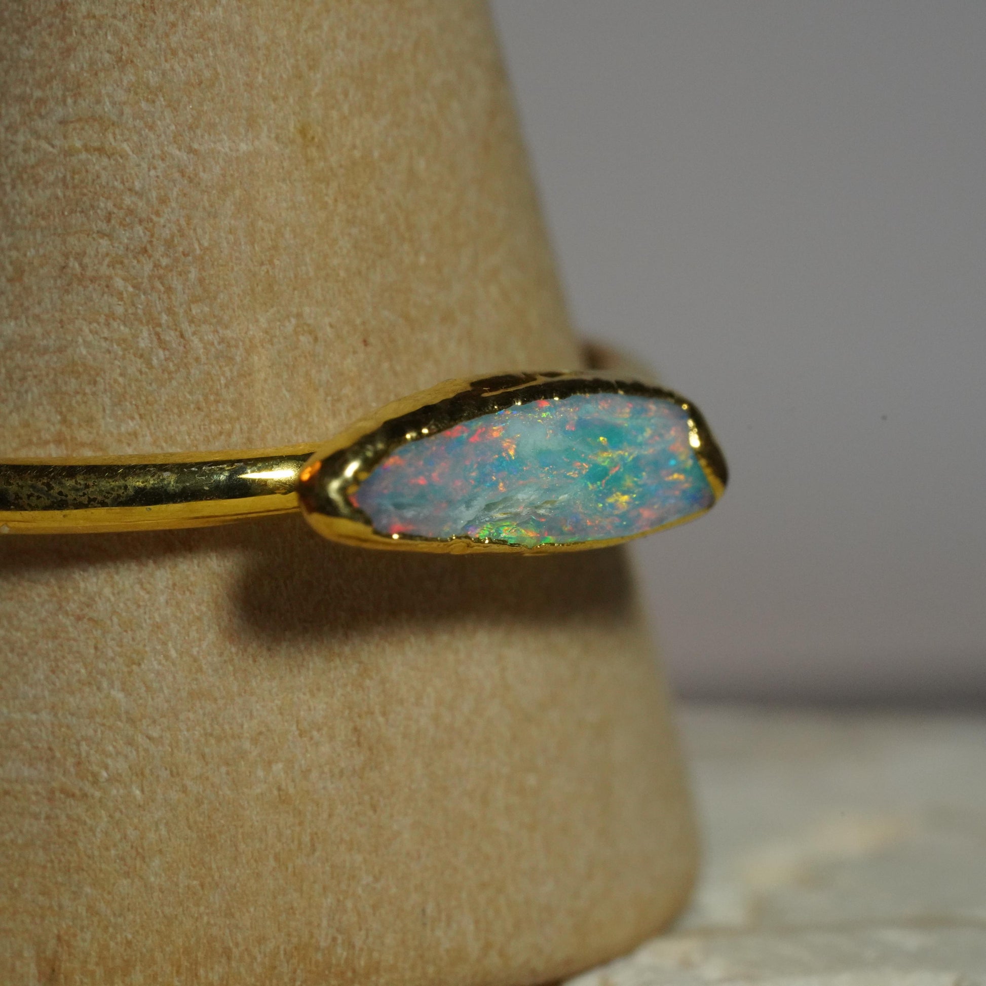 Single Raw Opal Gold Ring | Unique Gift for Her | October Birthstone | Electrform Opal Ring | US Size 10