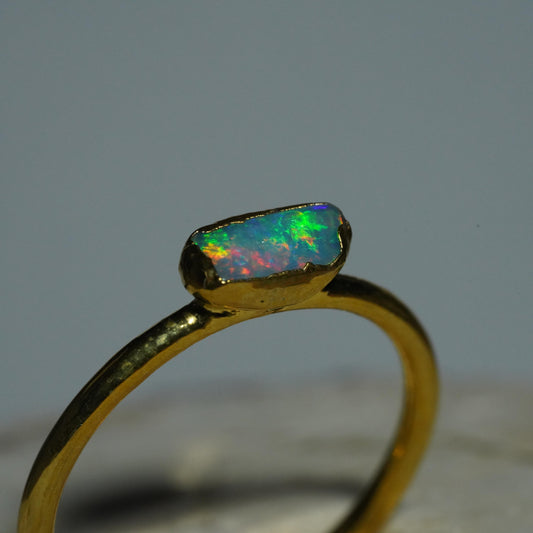 Single Raw Opal Gold Ring | Unique Gift for Her | October Birthstone | Electrform Opal Ring | US Size 9