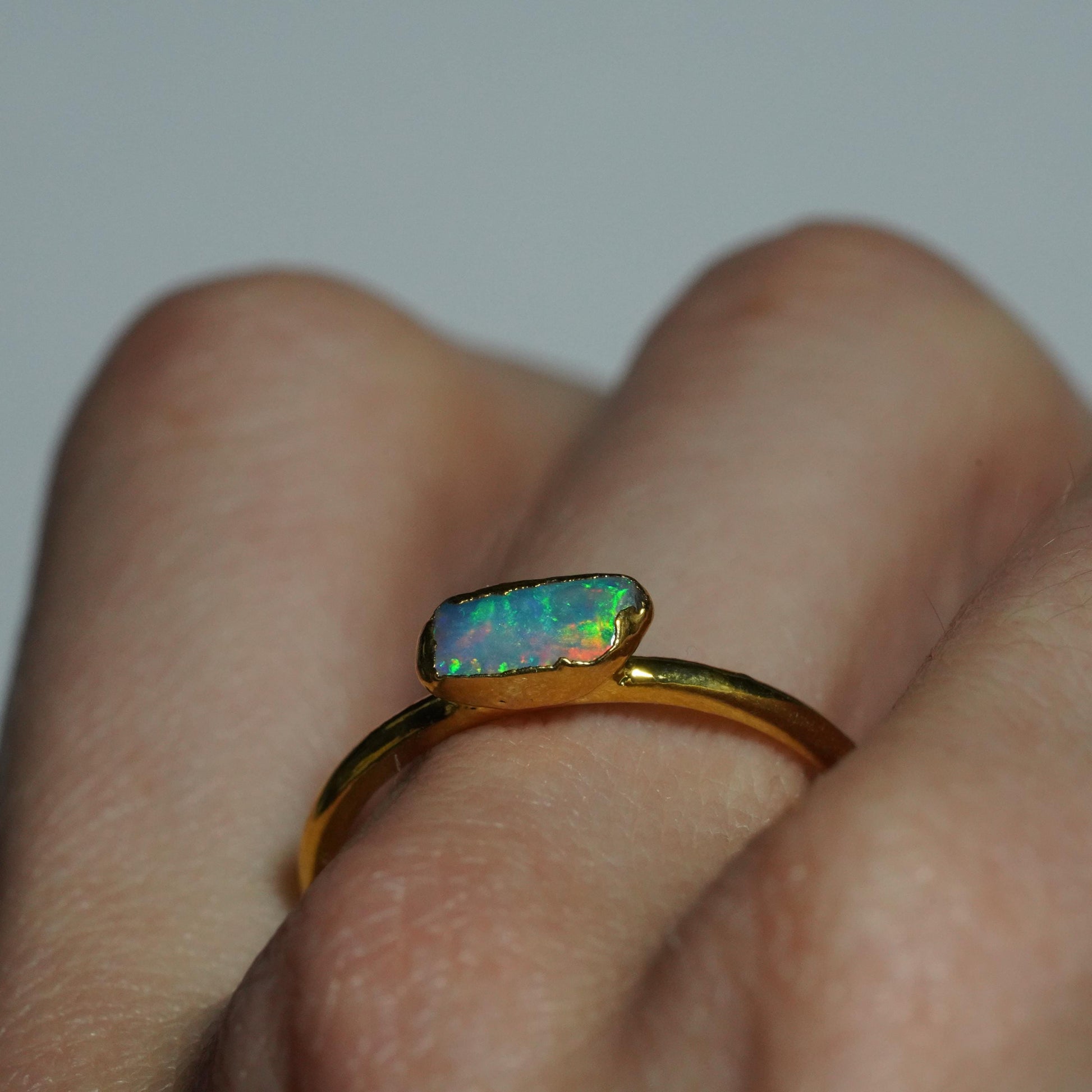 Single Raw Opal Gold Ring | Unique Gift for Her | October Birthstone | Electrform Opal Ring | US Size 9