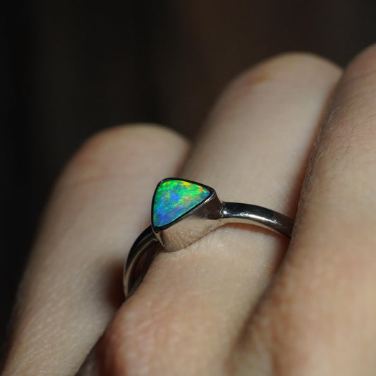 Australian Opal Silver Ring Size 7 | Natural Unique Colourful Opal | Gift For Women October Birthstone