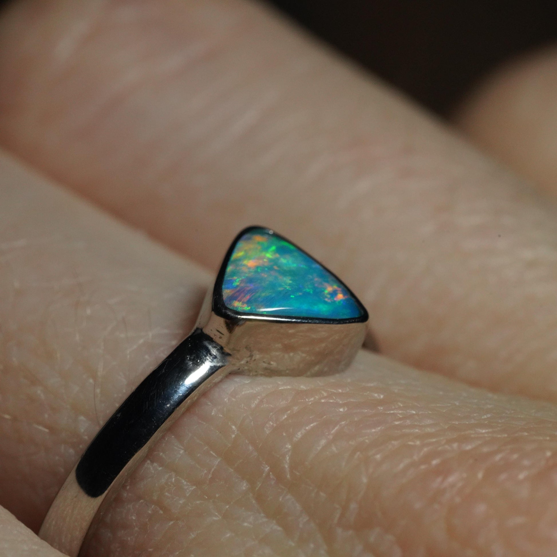 Australian Opal Silver Ring Size 7 | Natural Unique Colourful Opal | Gift For Women October Birthstone