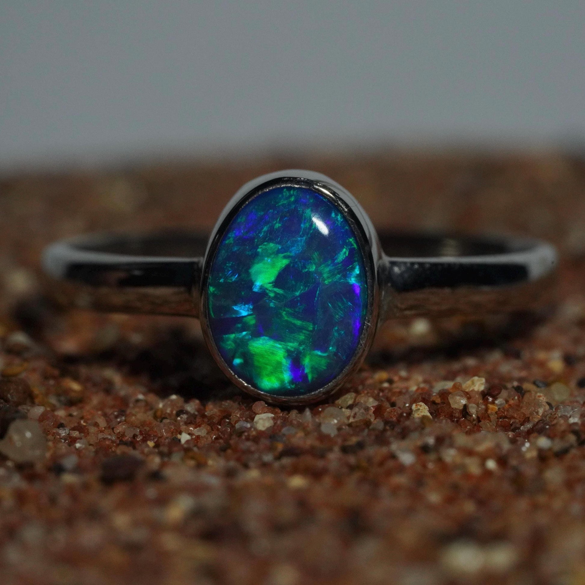 Australian Opal Doublet Silver Ring Size 8 US | Natural Unique Colourful Opal | Gift For Women October Birthstone