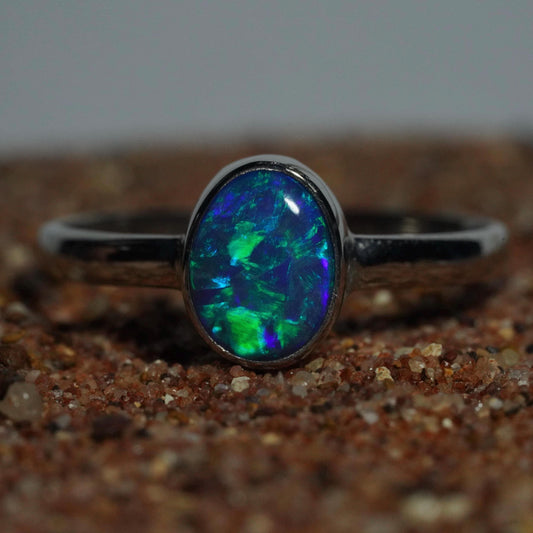 Australian Opal Doublet Silver Ring Size 8 US | Natural Unique Colourful Opal | Gift For Women October Birthstone