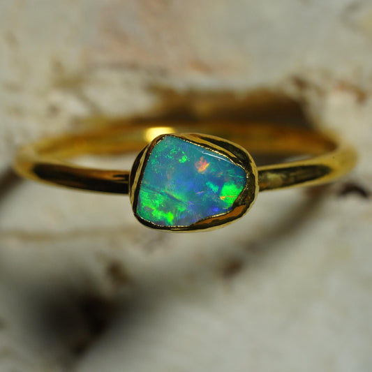 Single Raw Opal Gold Ring | Unique Gift for Her | October Birthstone | Electrform Opal Ring | US Size 8