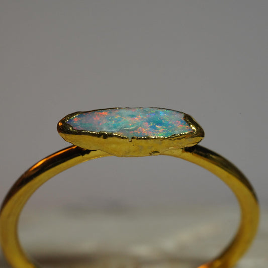 Single Raw Opal Gold Ring | Unique Gift for Her | October Birthstone | Electrform Opal Ring | US Size 10