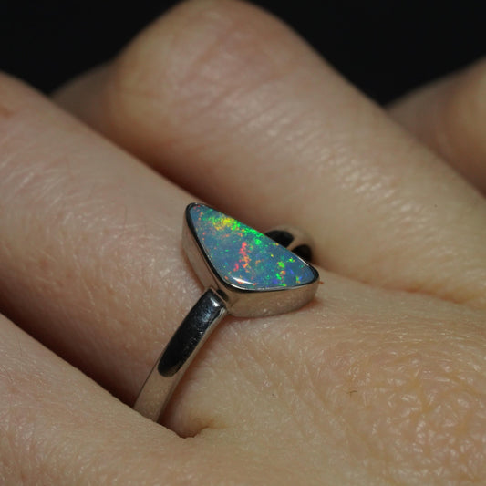 Australian Opal Doublet Silver Ring Size 9 US | Natural Unique Colourful Opal | Gift For Women October Birthstone