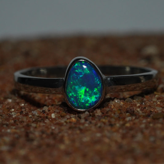 Australian Opal Doublet Silver Ring Size 9 US | Natural Unique Colourful Opal | Gift For Women October Birthstone
