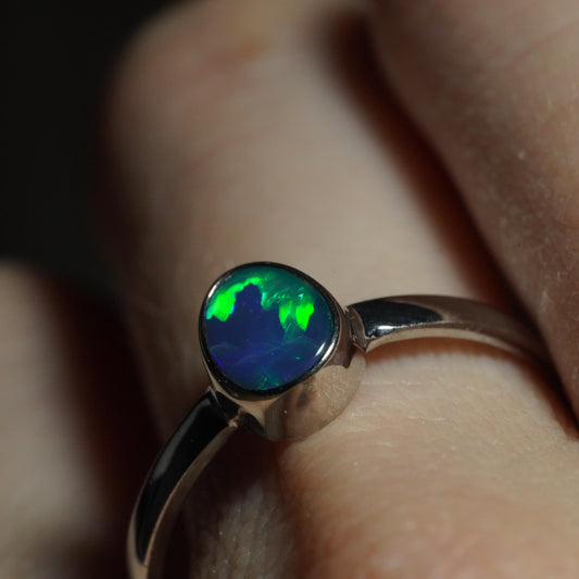 Australian Opal Doublet Silver Ring Size 8 US | Natural Unique Colourful Opal | Gift For Women October Birthstone
