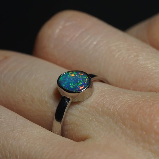 Australian Opal Doublet Silver Ring Size 6 US | Natural Unique Colourful Opal | Gift For Women October Birthstone