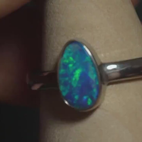 Australian Opal Doublet Silver Ring Size 8 US | Natural Unique Colourful Opal | Gift For Women October Birthstone