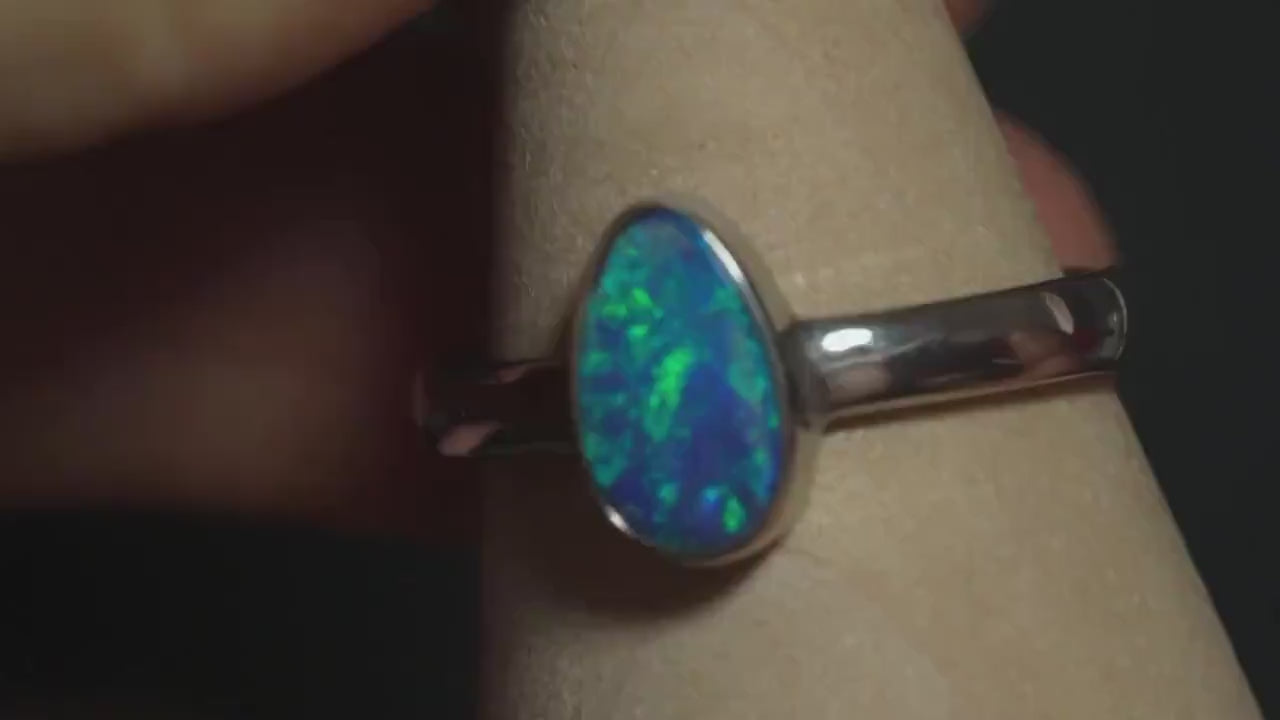 Australian Opal Doublet Silver Ring Size 8 US | Natural Unique Colourful Opal | Gift For Women October Birthstone