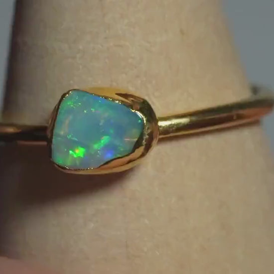 Single Raw Opal Gold Ring | Unique Gift for Her | October Birthstone | Electrform Opal Ring | US Size 8