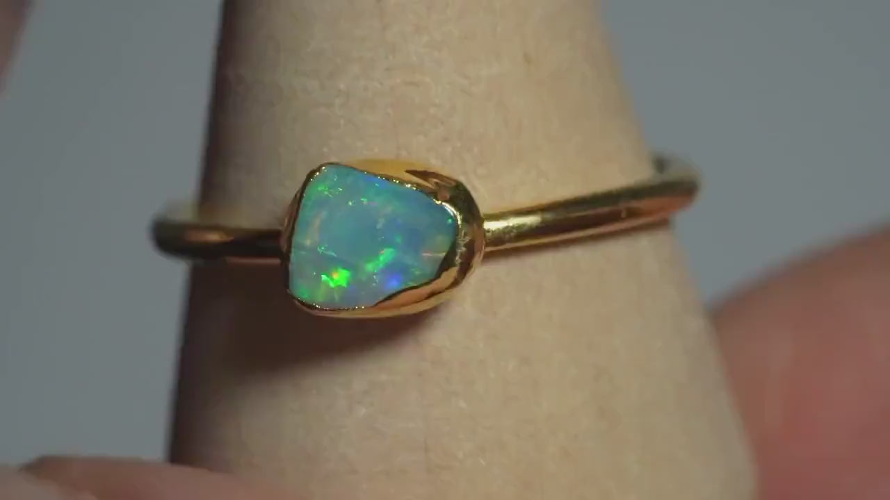 Single Raw Opal Gold Ring | Unique Gift for Her | October Birthstone | Electrform Opal Ring | US Size 8