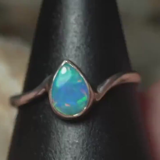 Australian Opal Silver Ring Size 7 | Natural Unique Colourful Opal | Gift For Women October Birthstone