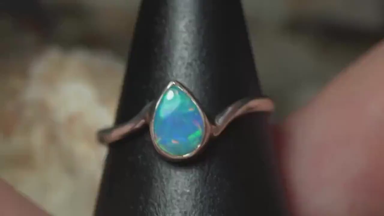 Australian Opal Silver Ring Size 7 | Natural Unique Colourful Opal | Gift For Women October Birthstone