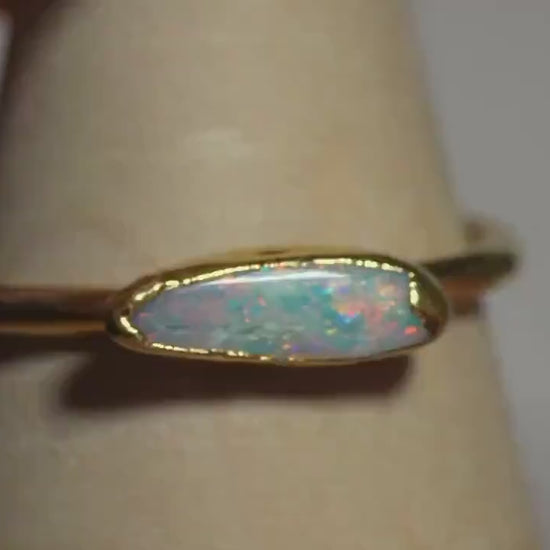 Single Raw Opal Gold Ring | Unique Gift for Her | October Birthstone | Electrform Opal Ring | US Size 10