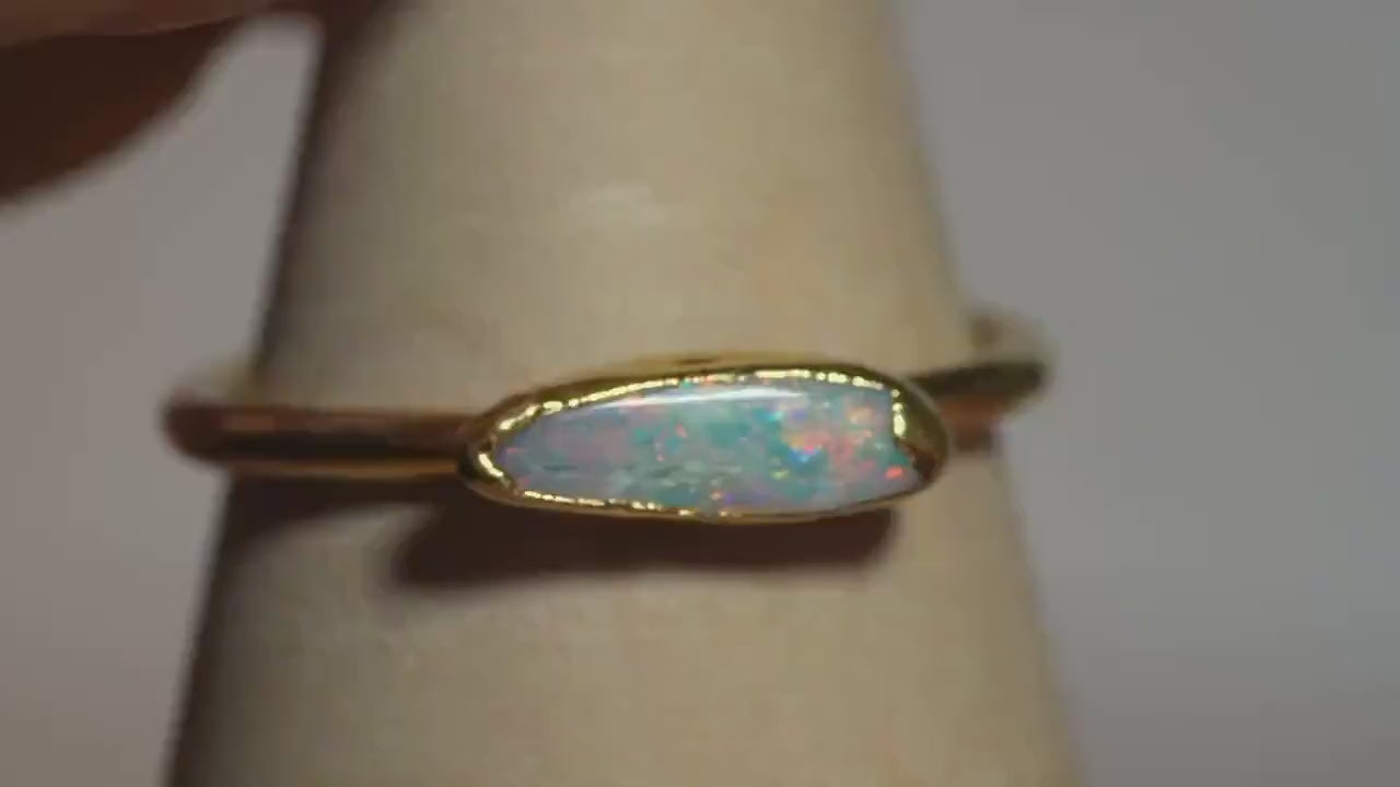 Single Raw Opal Gold Ring | Unique Gift for Her | October Birthstone | Electrform Opal Ring | US Size 10